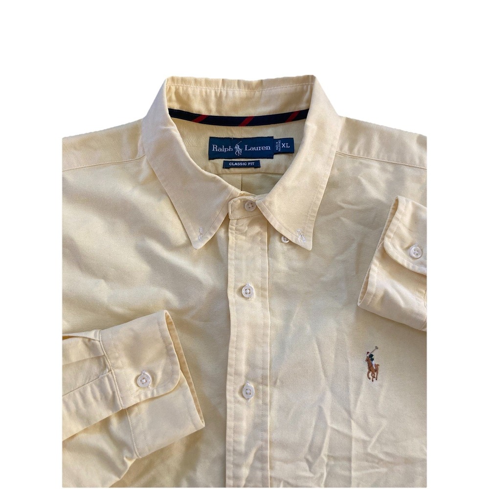 Ralph Lauren Shirt Mens XL Yellow 100% Cotton Flesh Pony Preppy Classic